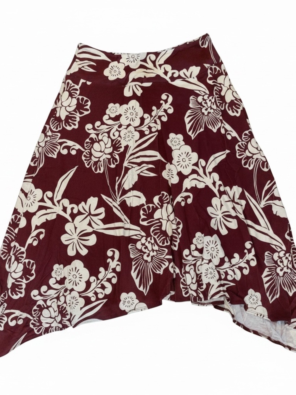 Tommy Bahama Maroon and Cream Floral High-Low Skirt XS New with Tags